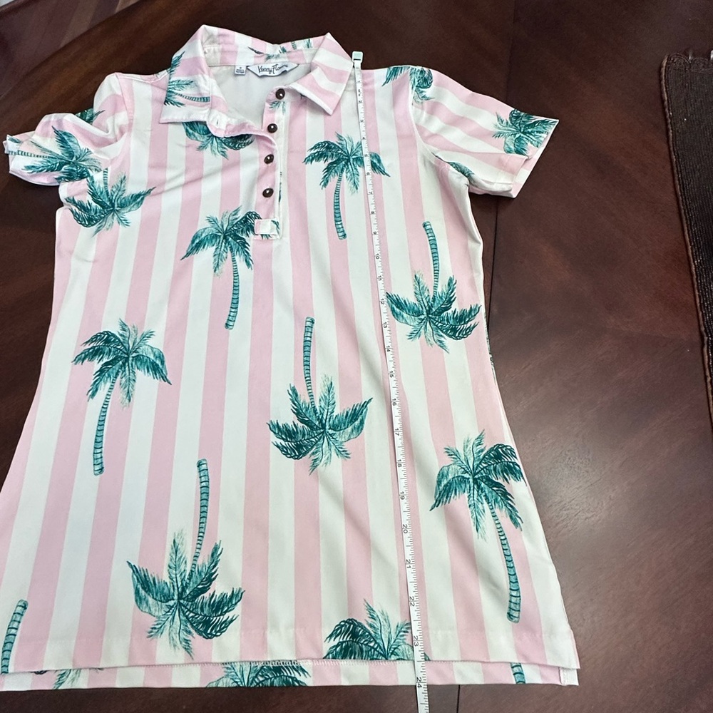 Kenny Flowers Pink and White Tropical Polo Golf Shirt Small